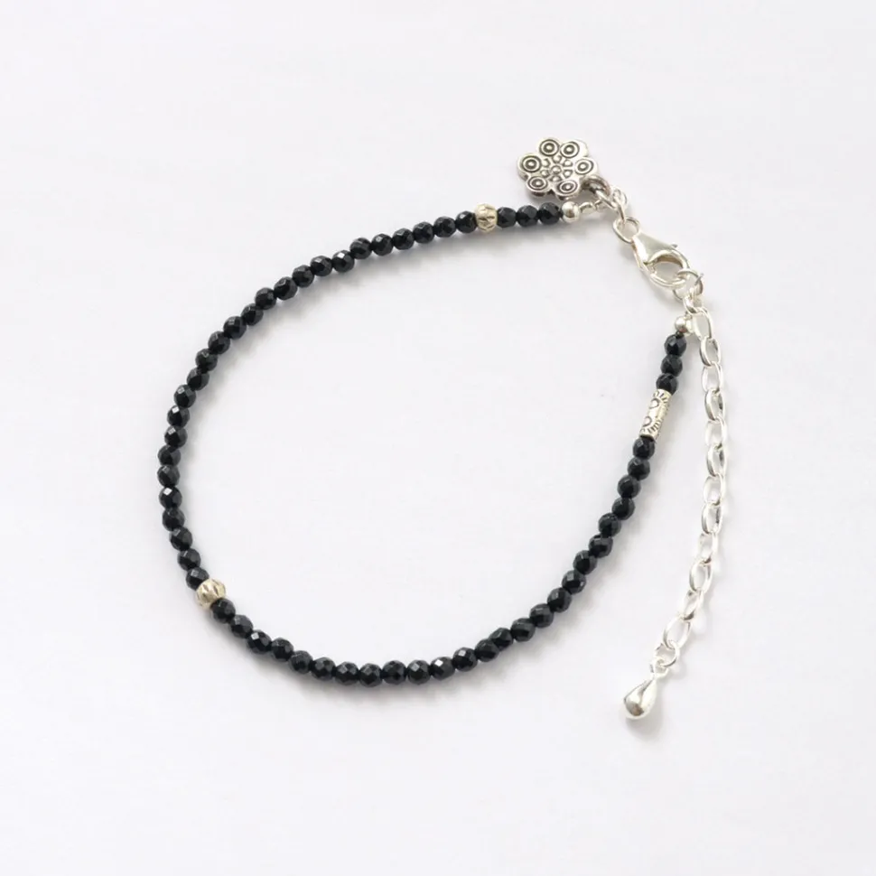 PHADUA / Black onyx (3mm) cut bead anklet adjuster
