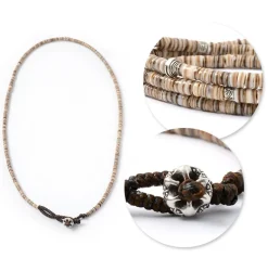 PHADUA / Brown shell beaded waxed cord 3 way accessory