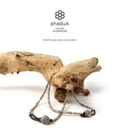 PHADUA / Brown Shell Beads Wax Cord Anklet