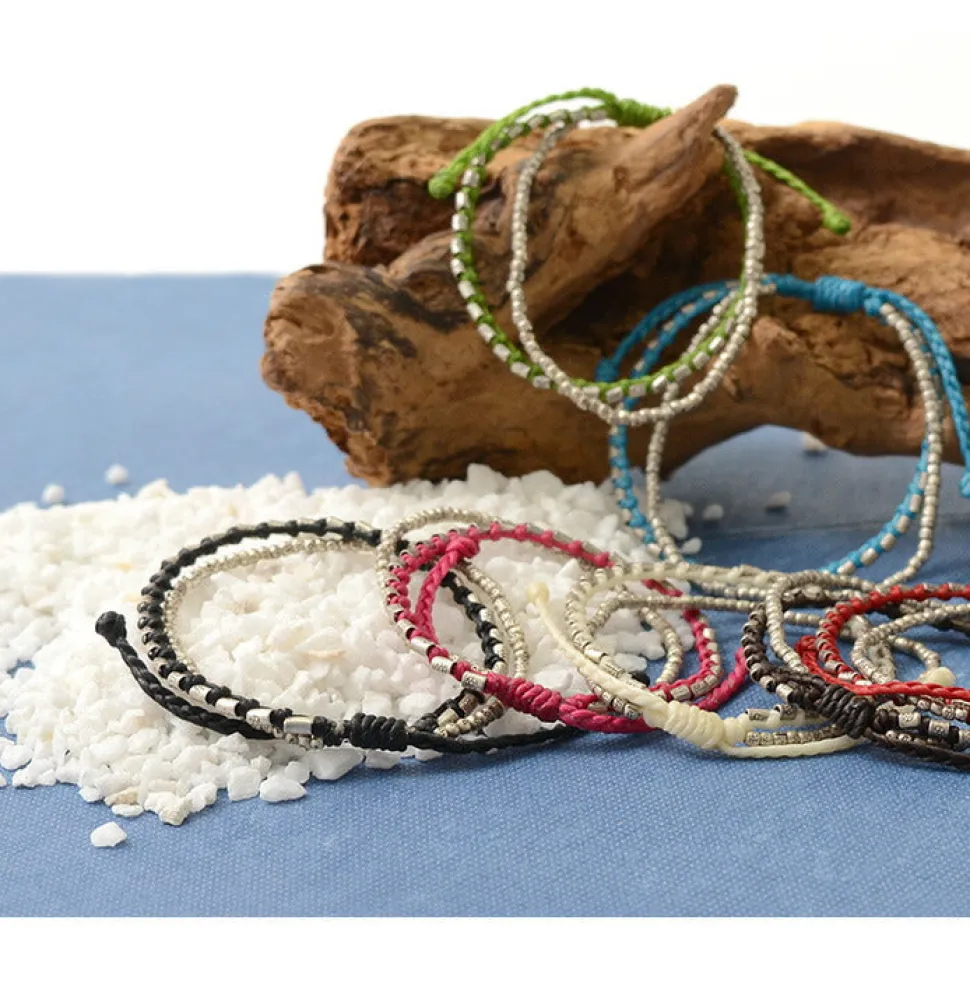 PHADUA / Double strand bracelet with silver waxed cord