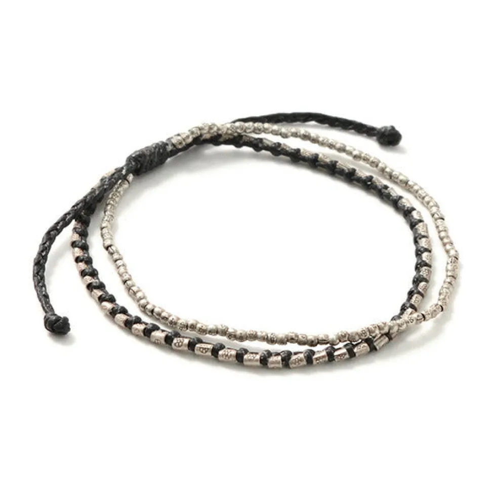 PHADUA / Double-Strand Anklet with Silver Wax Cord