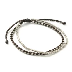 PHADUA / Double-Strand Anklet with Silver Wax Cord