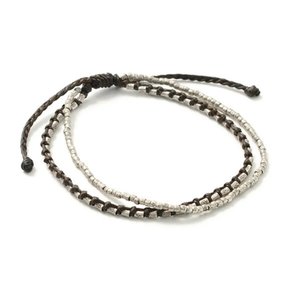 PHADUA / Double-Strand Anklet with Silver Wax Cord