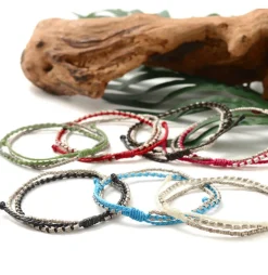 PHADUA / Double-Strand Anklet with Silver Wax Cord