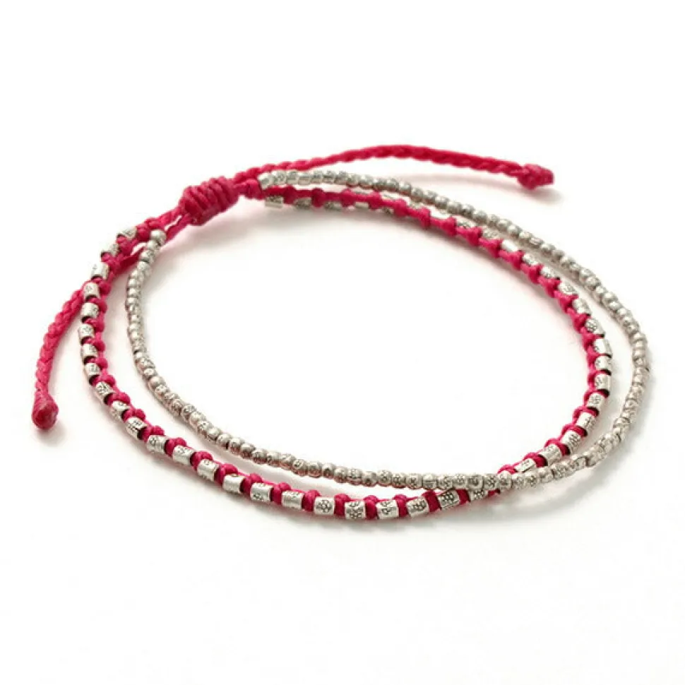 PHADUA / Double-Strand Anklet with Silver Wax Cord