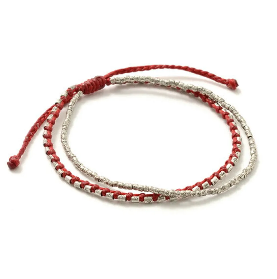 PHADUA / Double-Strand Anklet with Silver Wax Cord
