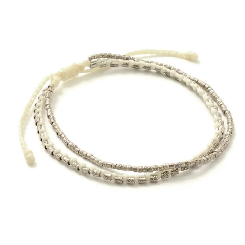 PHADUA / Double-Strand Anklet with Silver Wax Cord