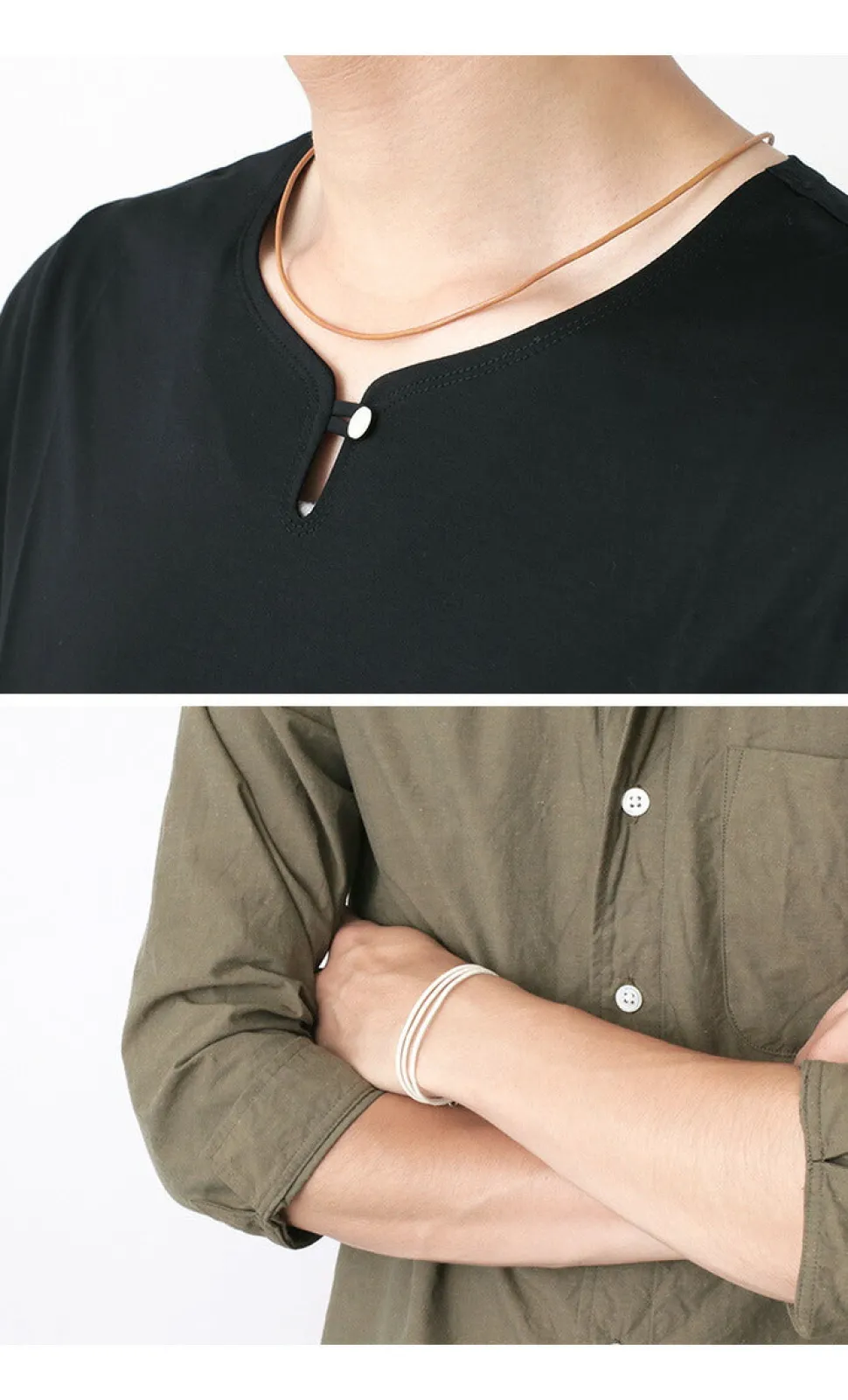 PHADUA / Leather choker necklace in Karen silver.