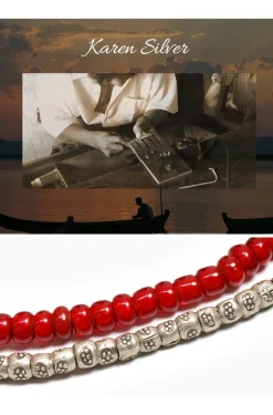 PHADUA / Two strands waxed cord bracelet (white heart/silver)