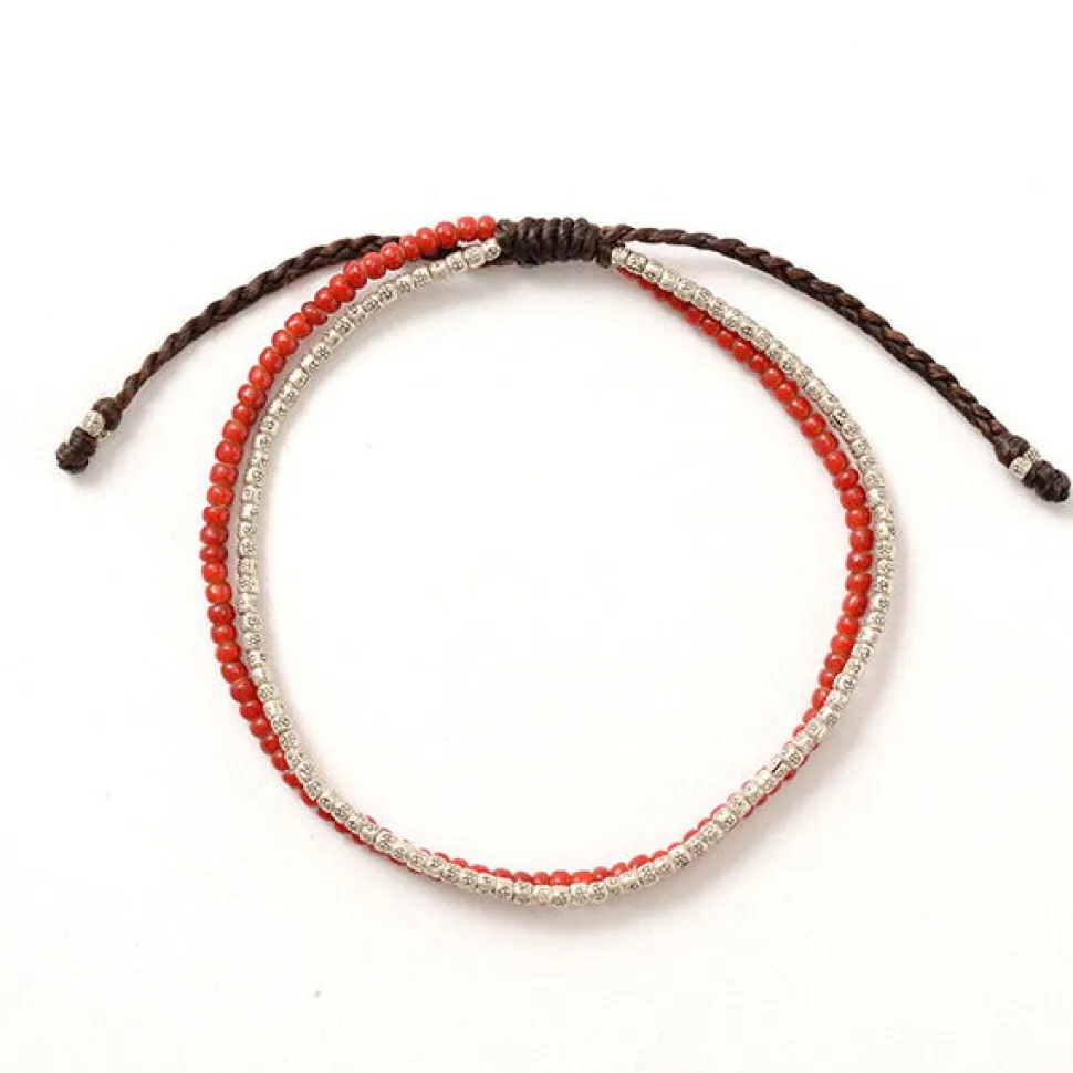 PHADUA / Two strands waxed cord anklet (white heart/silver)