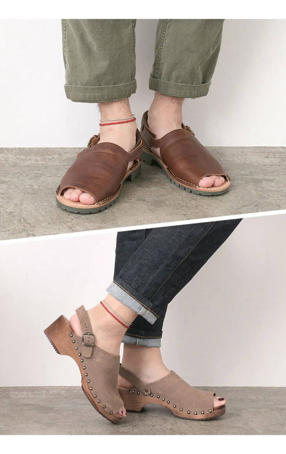 PHADUA / Two strands waxed cord anklet (white heart/silver)