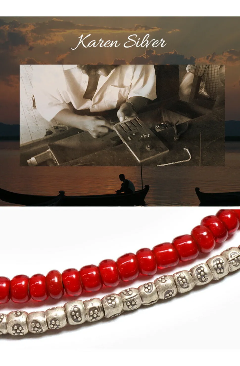 PHADUA / Two strands waxed cord anklet (white heart/silver)