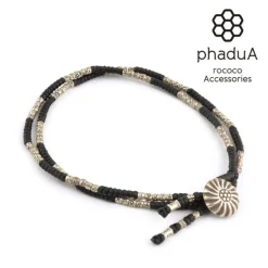 PHADUA / Two-strand anklet with waxed cord and silver concho