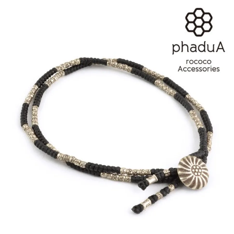 PHADUA / Two-strand anklet with waxed cord and silver concho