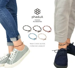 PHADUA / Two-strand anklet with waxed cord and silver concho