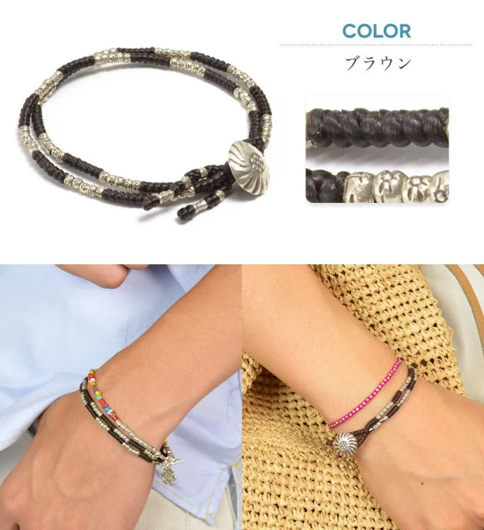 PHADUA / Wax Cord Silver Concho Double-Strand Bracelet