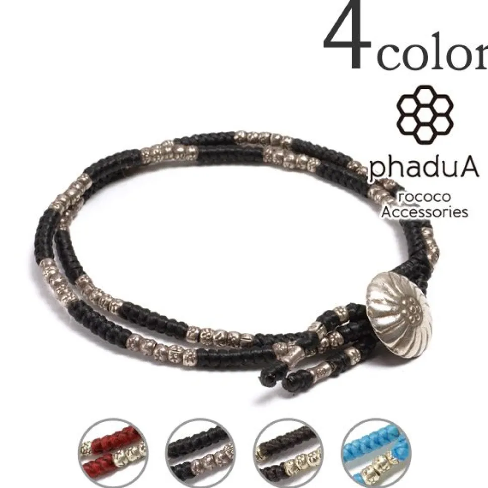 PHADUA / Wax Cord Silver Concho Double-Strand Bracelet