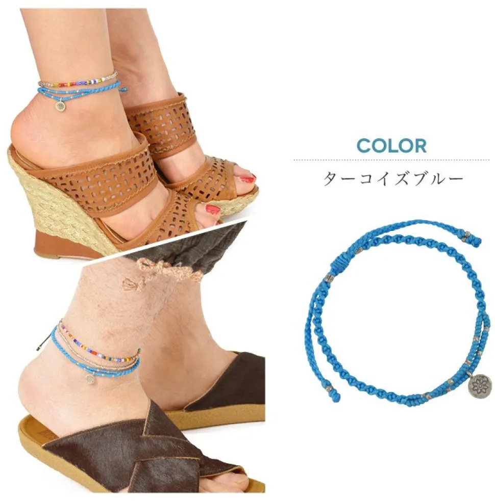 PHADUA / Waxed Cord Anklet with Silver Two-Strand Top