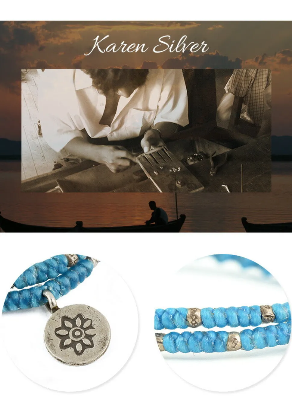 PHADUA / Waxed Cord Anklet with Silver Two-Strand Top