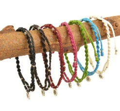 PHADUA / Waxed Cord Anklet with Silver Two-Strand Top