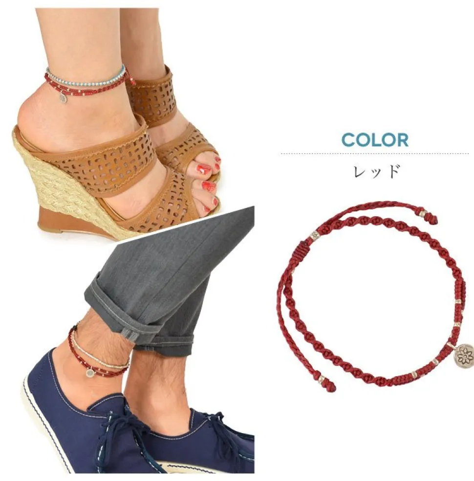 PHADUA / Waxed Cord Anklet with Silver Two-Strand Top