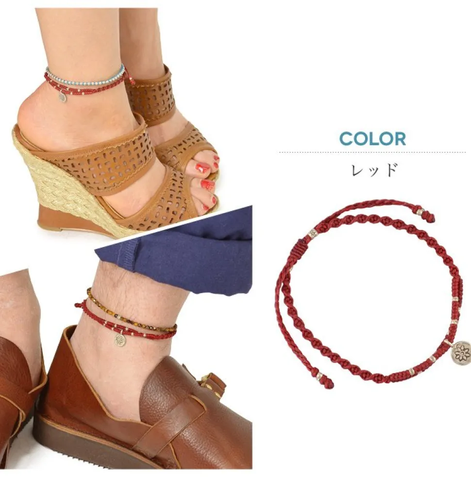 PHADUA / Waxed Cord Anklet with Silver Two-Strand Top