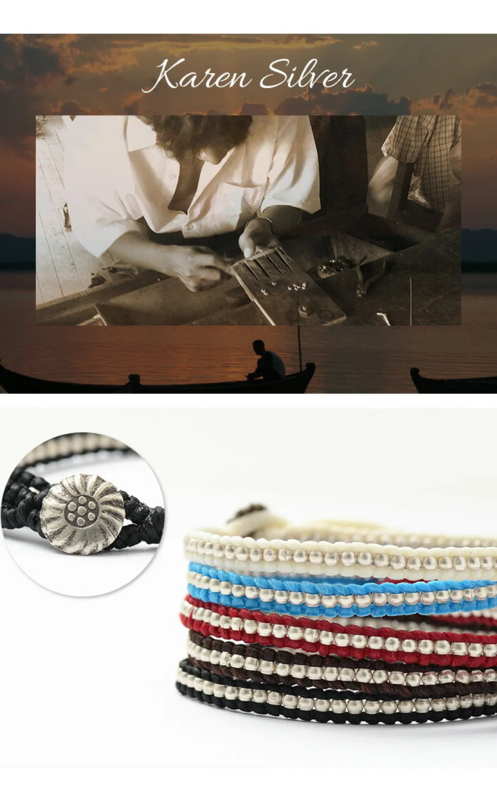 PHADUA / Waxed cord silver single strand concho bracelet