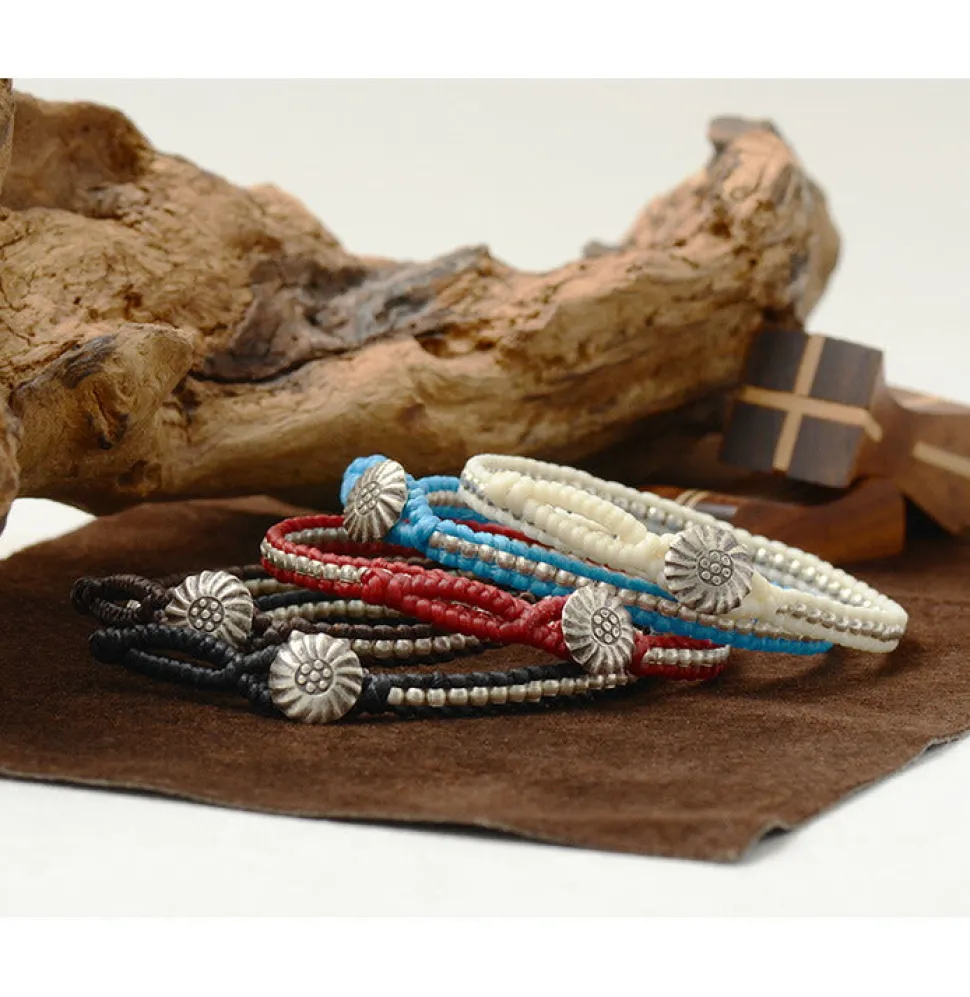 PHADUA / Waxed cord silver single strand concho bracelet