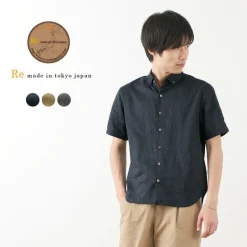 RE MADE IN TOKYO JAPAN / Linen Canvas Button Down Shirt / Short Sleeve
