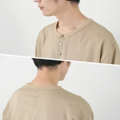 RE MADE IN TOKYO JAPAN / Linen Canvas Henry Neck T-Shirt