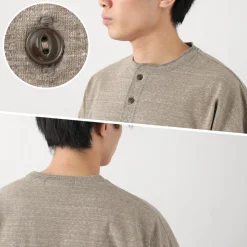 REMI RELIEF / Melange jersey short sleeve henley neck pocket T-shirt