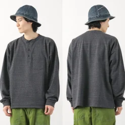 REMI RELIEF / Melange Jersey Long Sleeve Henley Neck Pocket T-Shirt
