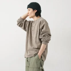 REMI RELIEF / Melange Jersey Long Sleeve Henley Neck Pocket T-Shirt