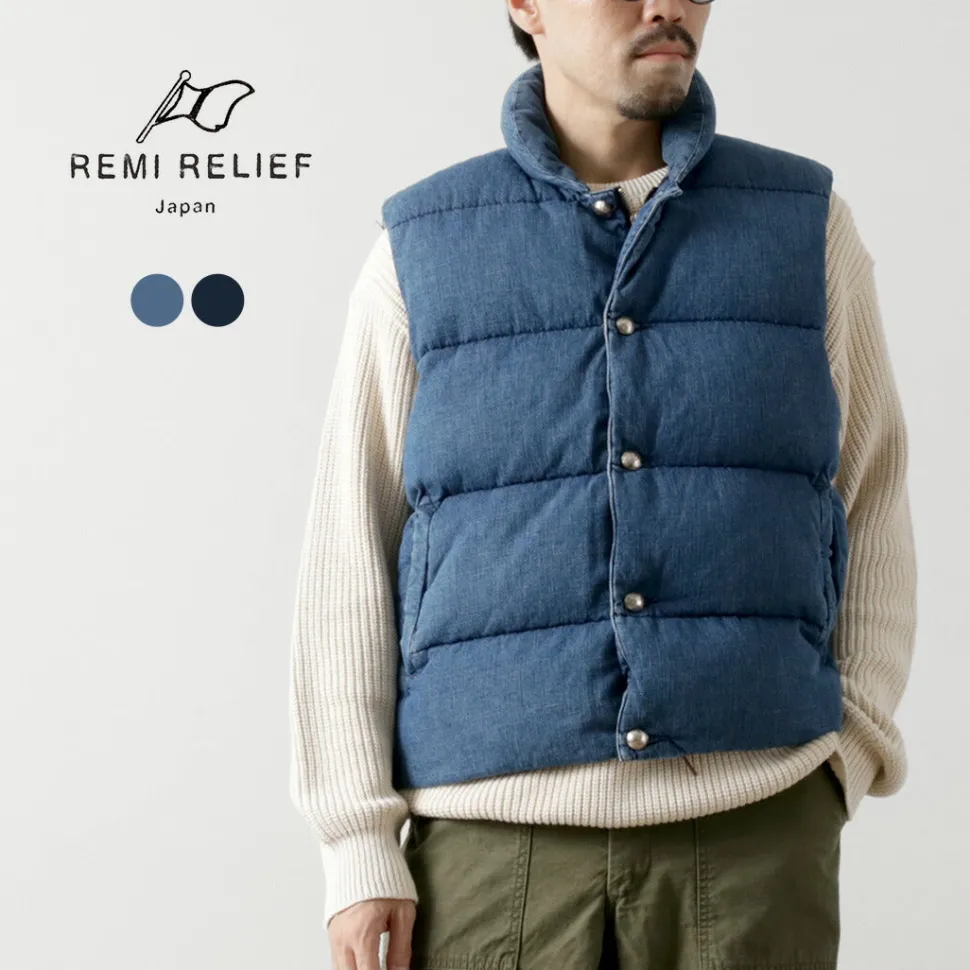 REMI RELIEF / Natural Processed Denim Down Vest