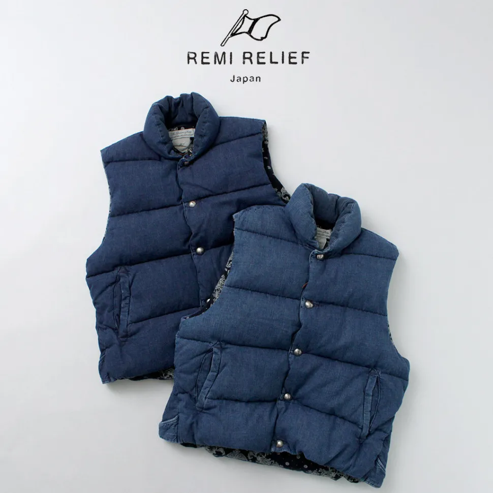 REMI RELIEF / Natural Processed Denim Down Vest