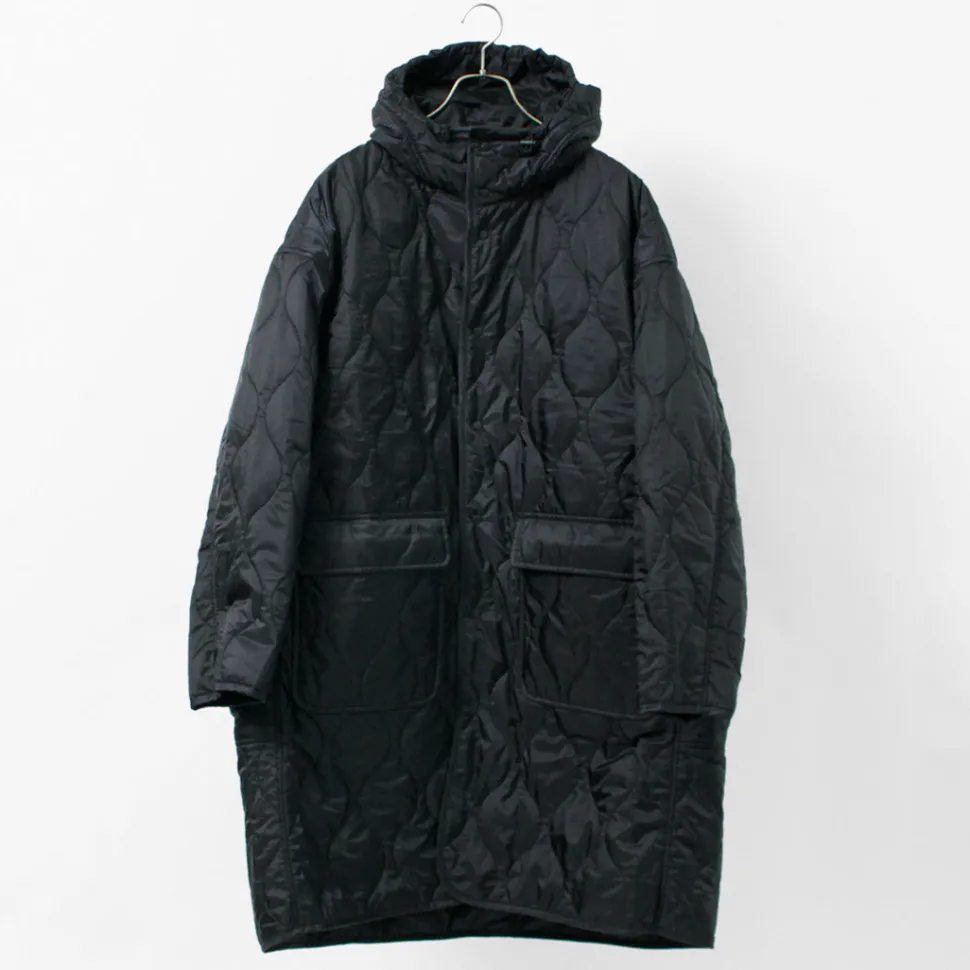 REMI RELIEF / Nylon Rip Gourd Quilted Coat Hoodie