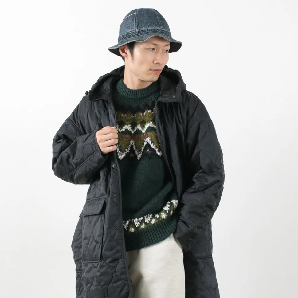 REMI RELIEF / Nylon Rip Gourd Quilted Coat Hoodie