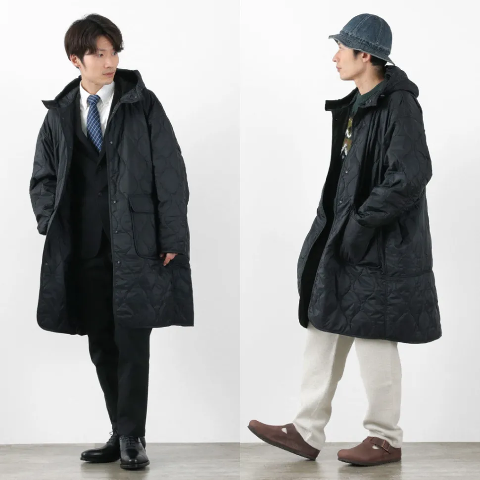 REMI RELIEF / Nylon Rip Gourd Quilted Coat Hoodie