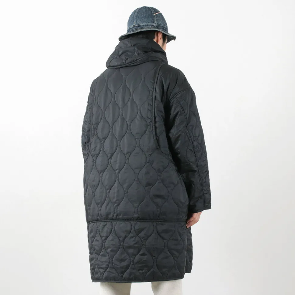 REMI RELIEF / Nylon Rip Gourd Quilted Coat Hoodie