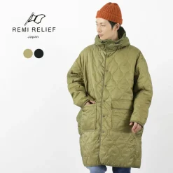 REMI RELIEF / Nylon Rip Gourd Quilted Coat Hoodie
