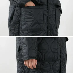 REMI RELIEF / Nylon Rip Gourd Quilted Coat Hoodie