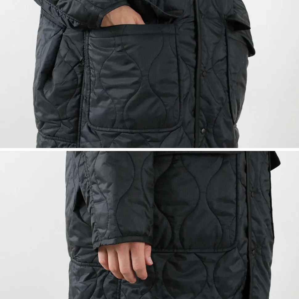 REMI RELIEF / Nylon Rip Gourd Quilted Coat Hoodie