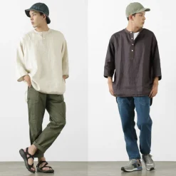 ROCOCO / Linen cloth Henley Neck T-Shirt