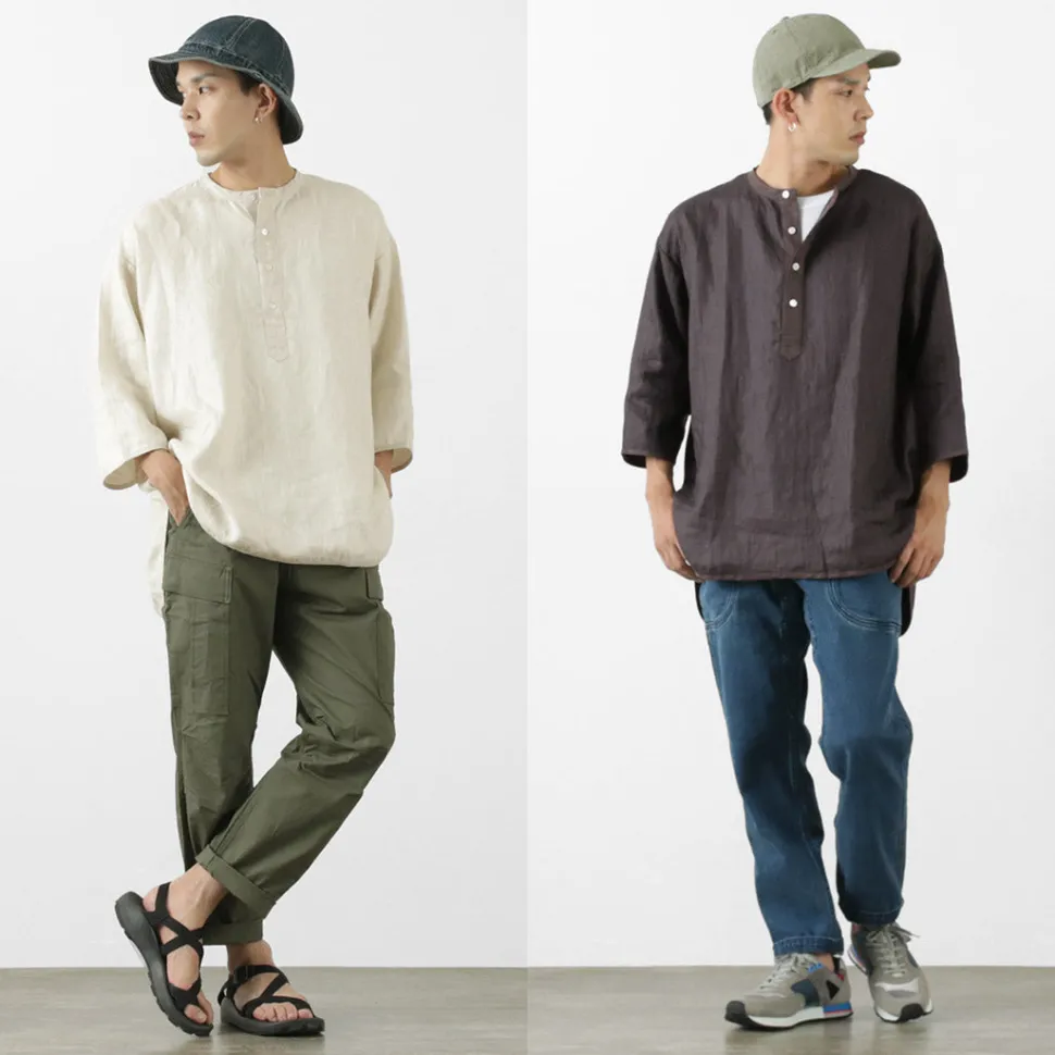 ROCOCO / Linen cloth Henley Neck T-Shirt