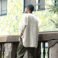 ROCOCO / Linen cloth Henley Neck T-Shirt