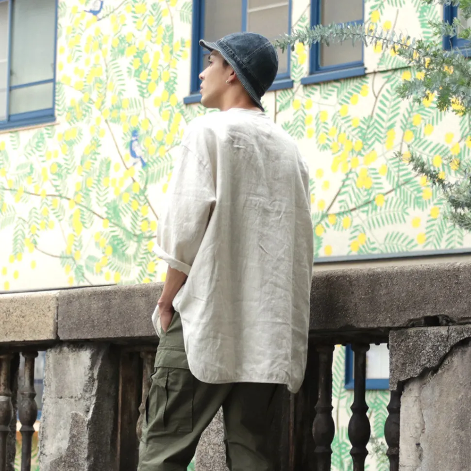 ROCOCO / Linen cloth Henley Neck T-Shirt