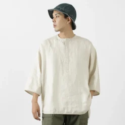 ROCOCO / Linen cloth Henley Neck T-Shirt