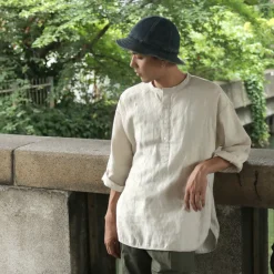 ROCOCO / Linen cloth Henley Neck T-Shirt