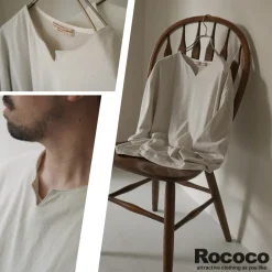 ROCOCO / Linen Cotton Key Neck T-Shirt