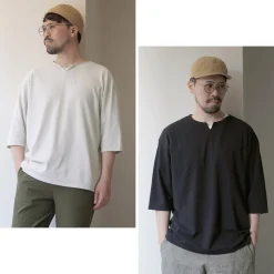 ROCOCO / Linen Cotton Key Neck T-Shirt